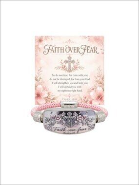 Faith Over Fear Bangle Bracelet Christian Cross Adjustable Stretch